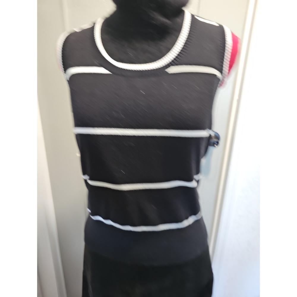 Mercer Street Studio Sweater Vest Black White Striped Sleeveless Size Medium M
